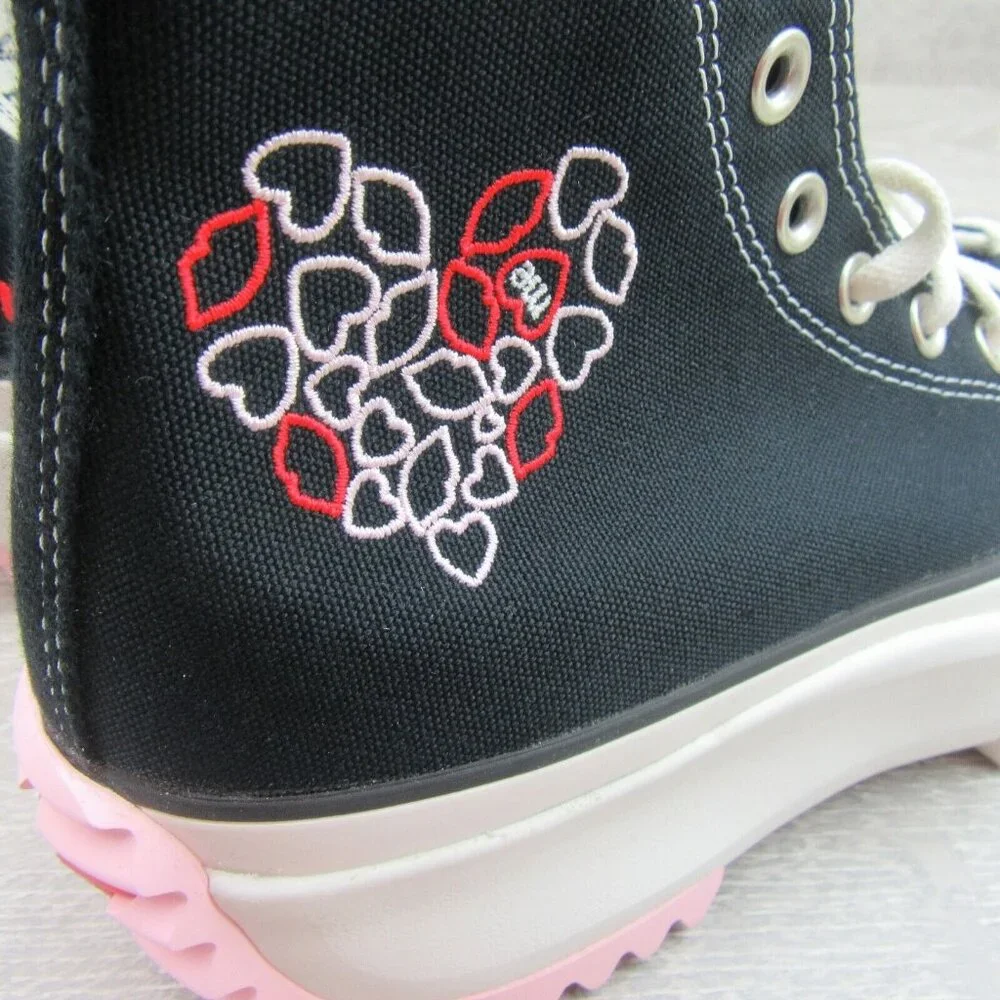 Converse Run Star Hike HI "Love" Sneakers Women's Size 7.5 Black Red NEW - Picture 8 of 16